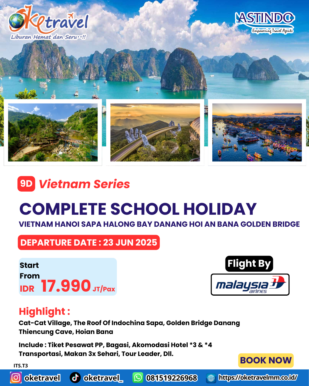 9D COMPLETE SCHOOL HOLIDAY VIETNAM HANOI HALONG | DEP 23 JUN | BY MH