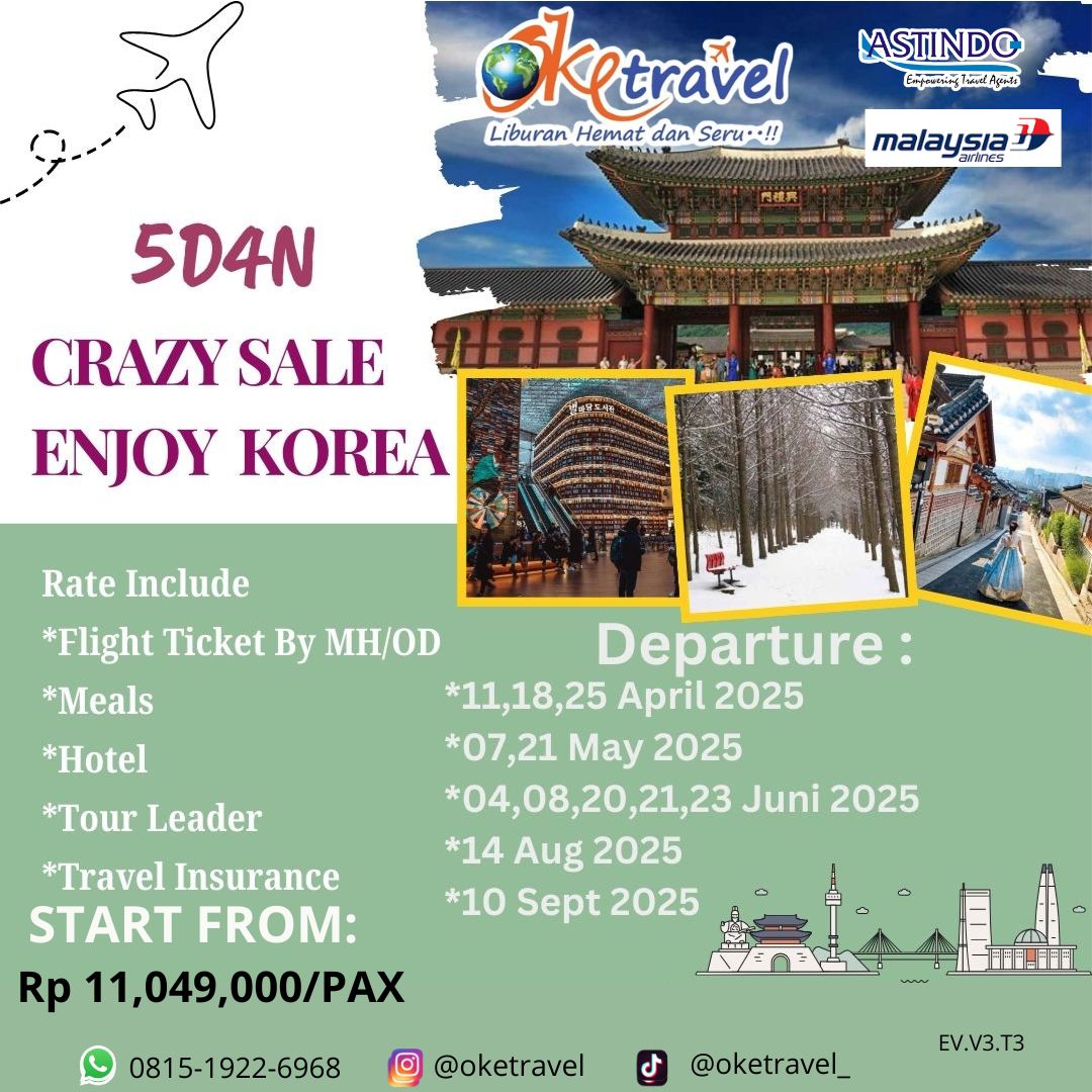 5D CRAZY SALE ENJOY KOREA | 11 April 2025 - 10 September 2025 | By Malaysia Airlines 