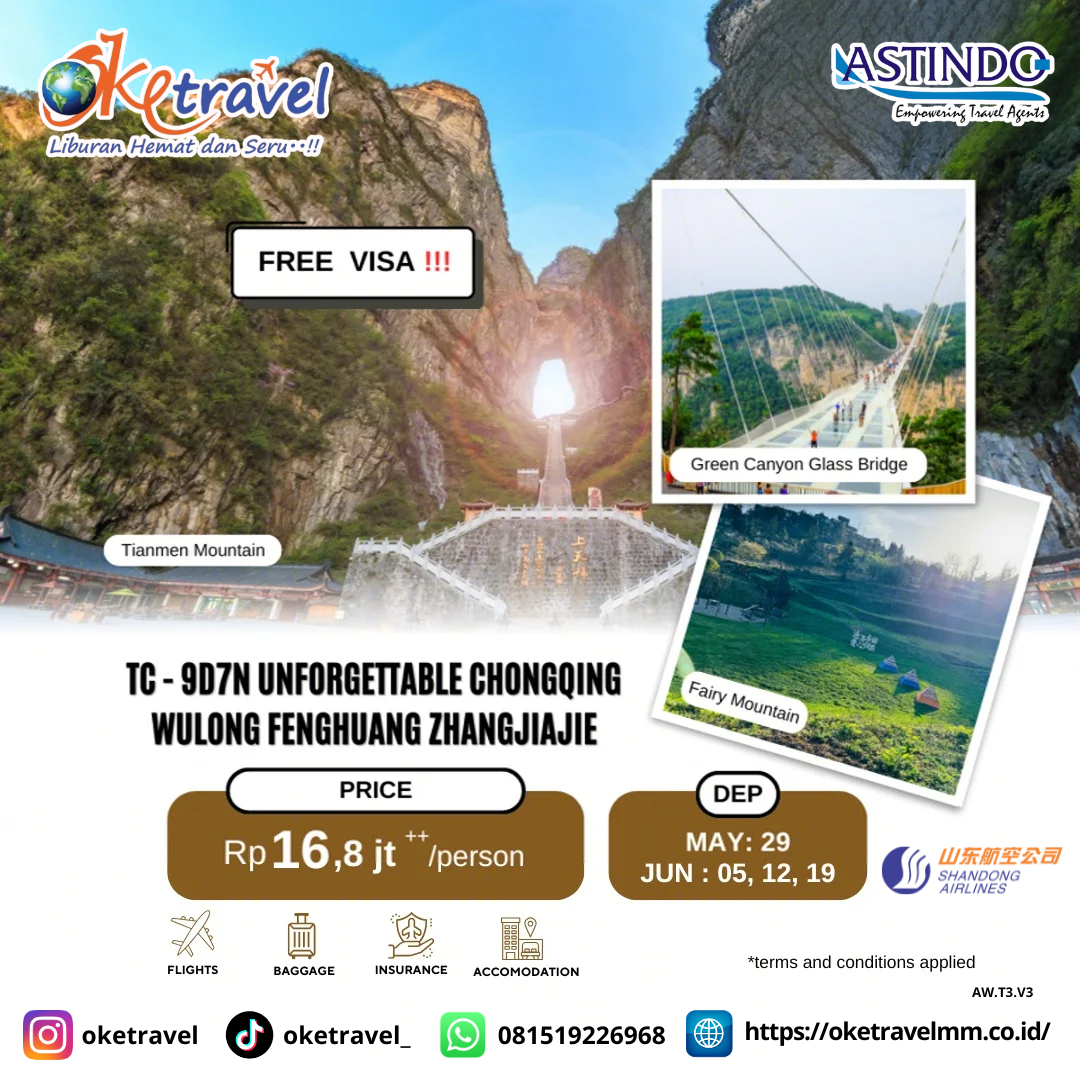9D UNFORGETTABLE CHONGQING WULONG FENGHUANG ZJJ | DEP 29 MAY, 05, 12, 19 JUN | BY SC 