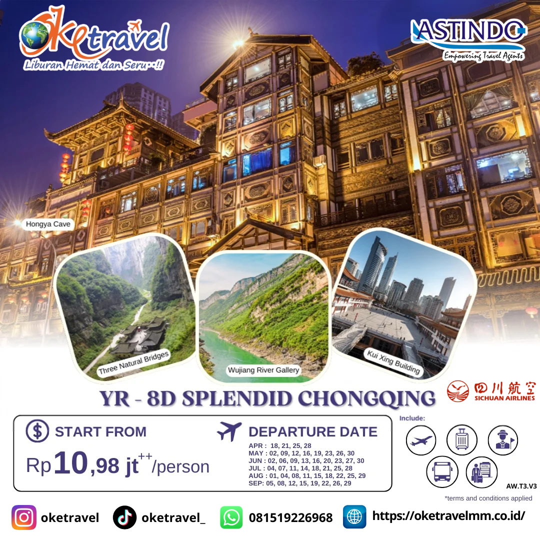 8D6N SPLENDID CHONGQING 2025 | DEP APR - SEP | BY 3U 
