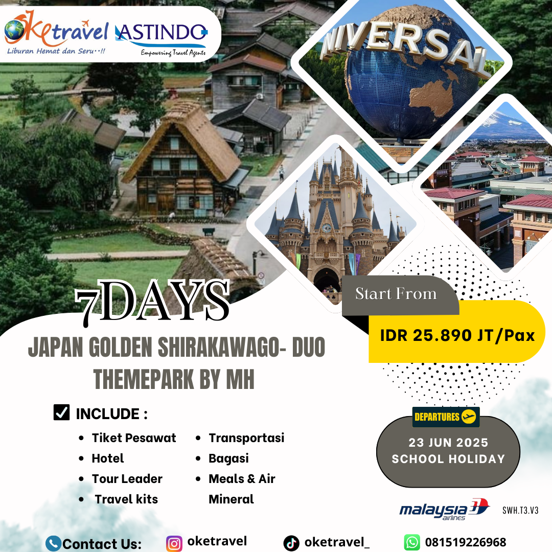 7D JAPAN GOLDEN SHIRAKAWAGO DUO THEMEPARK | DEP 23 JUN | BY MH