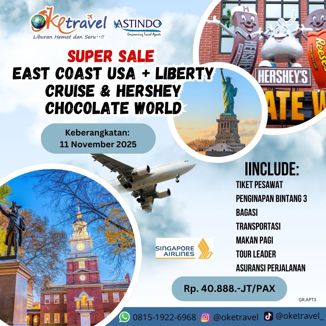 SUPER SALE EAST COAST USA + LIBERTY CRUISE  & HERSHEY CHOCOLATE WORLD 