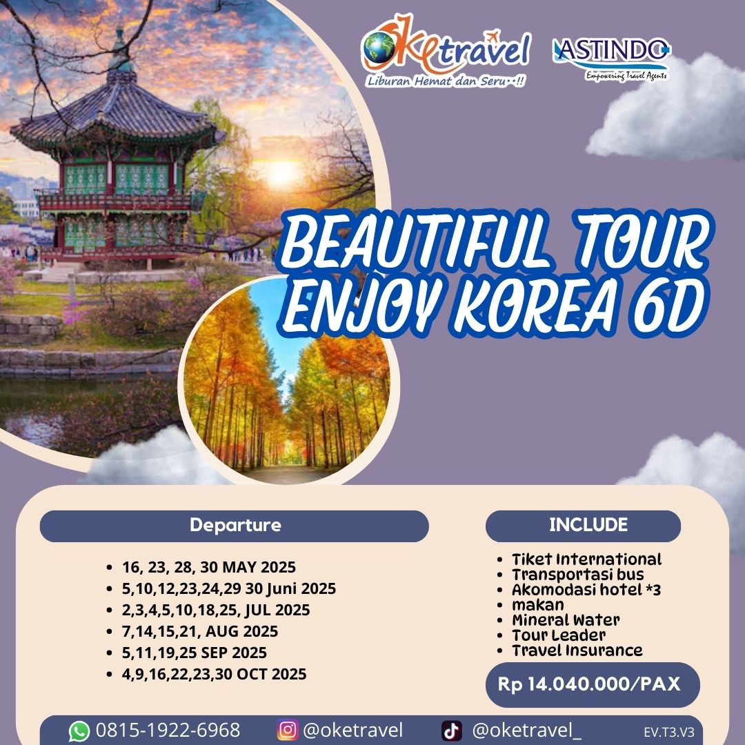 BEAUTIFUL TOUR ENJOY KOREA 6D | 16 mei - 30 OCT 2025 