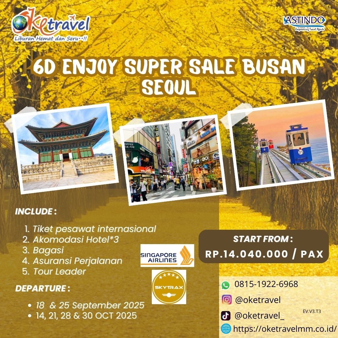 6D ENJOY SUPER SALE BUSAN SEOUL | 18 SEP 2025 - 30 OCT 2025 | by Singapore Airlines & *5 Airlines of Skytrax