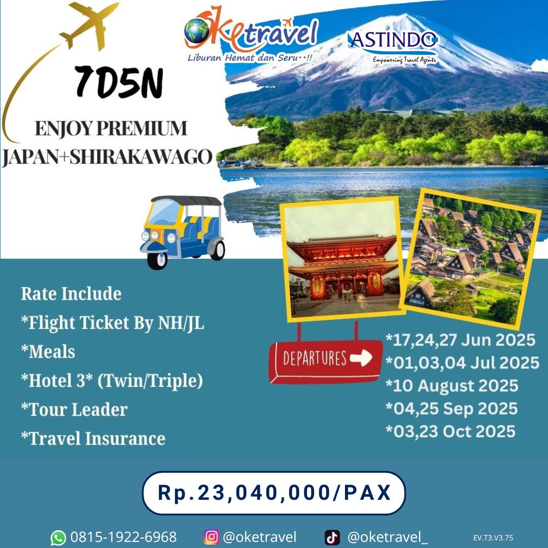 7D5N ENJOY PREMIUM JAPAN GOLDEN ROUTE WITH SHIRAKAWAGO | 17 JUNI - 23 OKTOBER 2025 