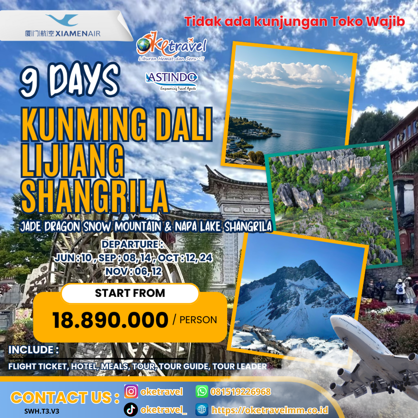 9D KUNMING DALI LIJIANG SHANGRILA | DEP JUN - NOV | BY MF 