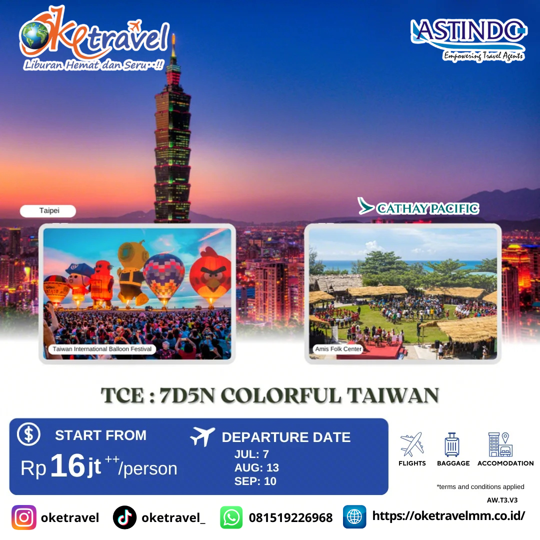 7D5N COLORFUL TAIWAN | DEP 07 JUL, 13 AUG | BY CATHAY PACIFIC