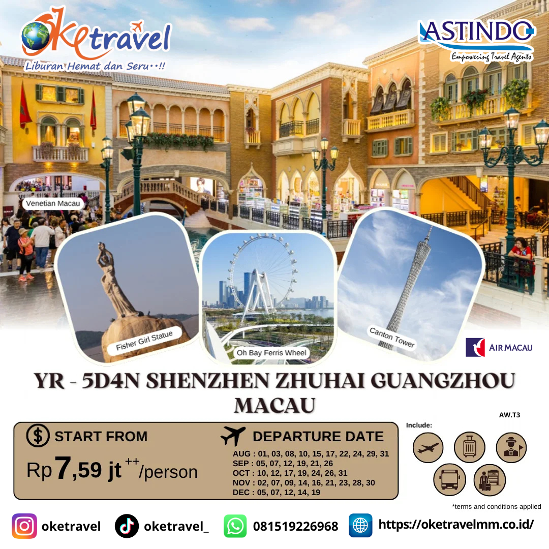 5D4N SHENZHEN ZHUHAI GUANGZHOU MACAU | DEP AUG - DEC | BY AIR MACAU