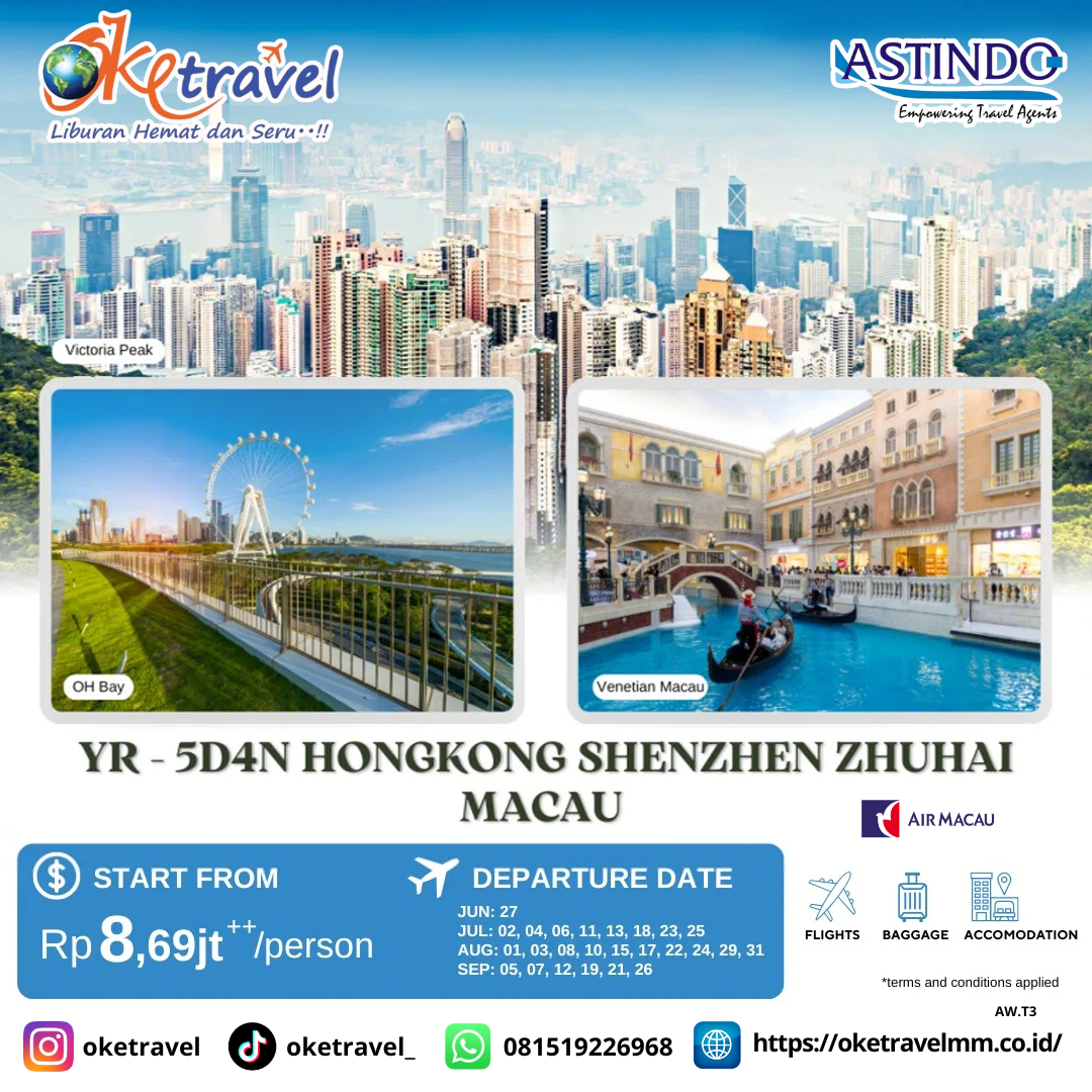 5D4N HONGKONG SHENZHEN ZHUHAI MACAU | DEP JUN - JUL | BY AIR MACAU