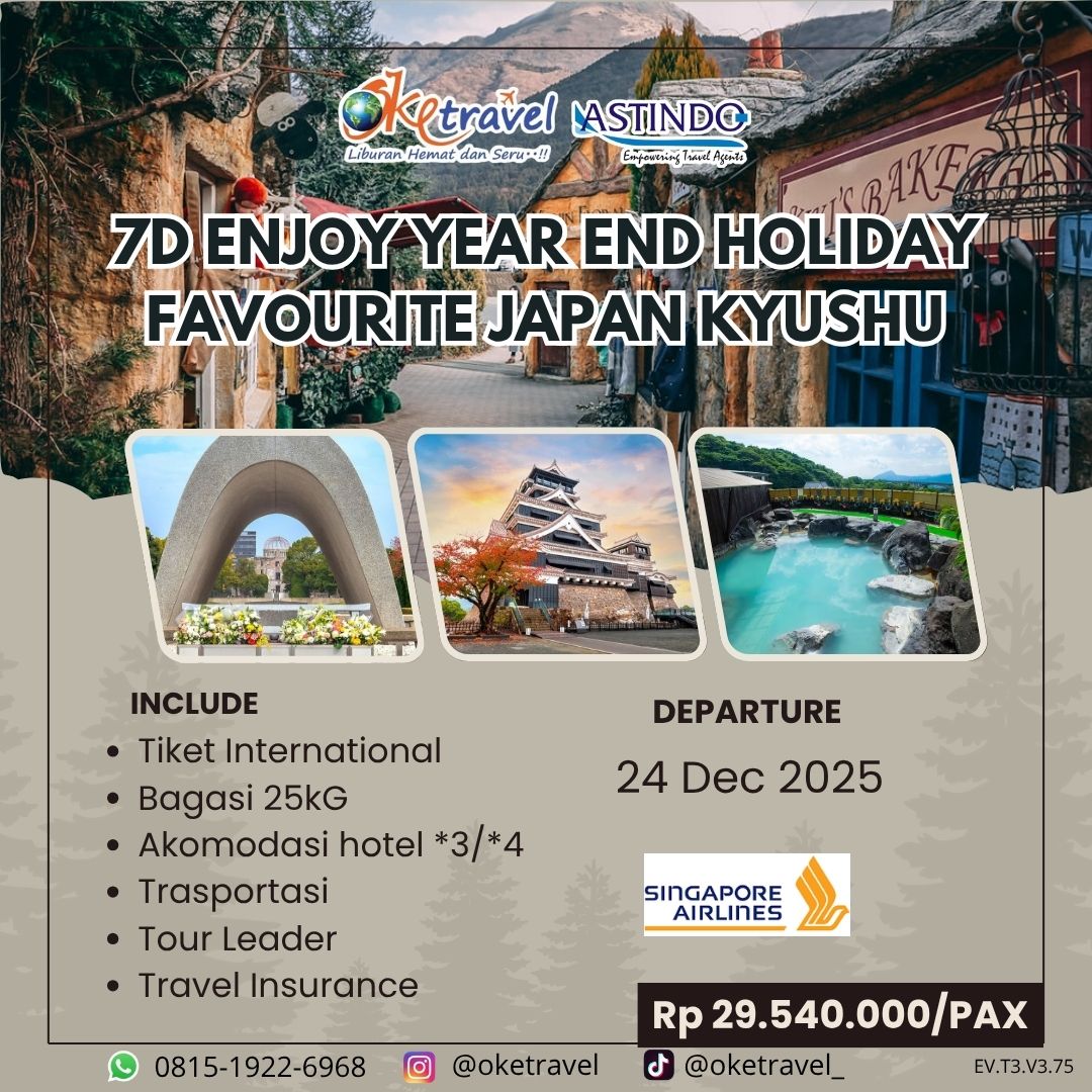 7D ENJOY YEAR END HOLIDAY FAVOURITE JAPAN KYUSHU | 24 desember 2025 | By Singapore Airlines 