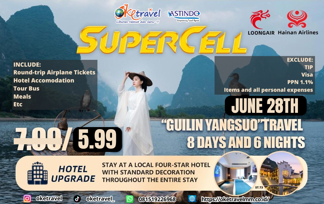 8D6N Haikou & Guilin Tour | DEP 28 JUN | BY LOONG AIR
