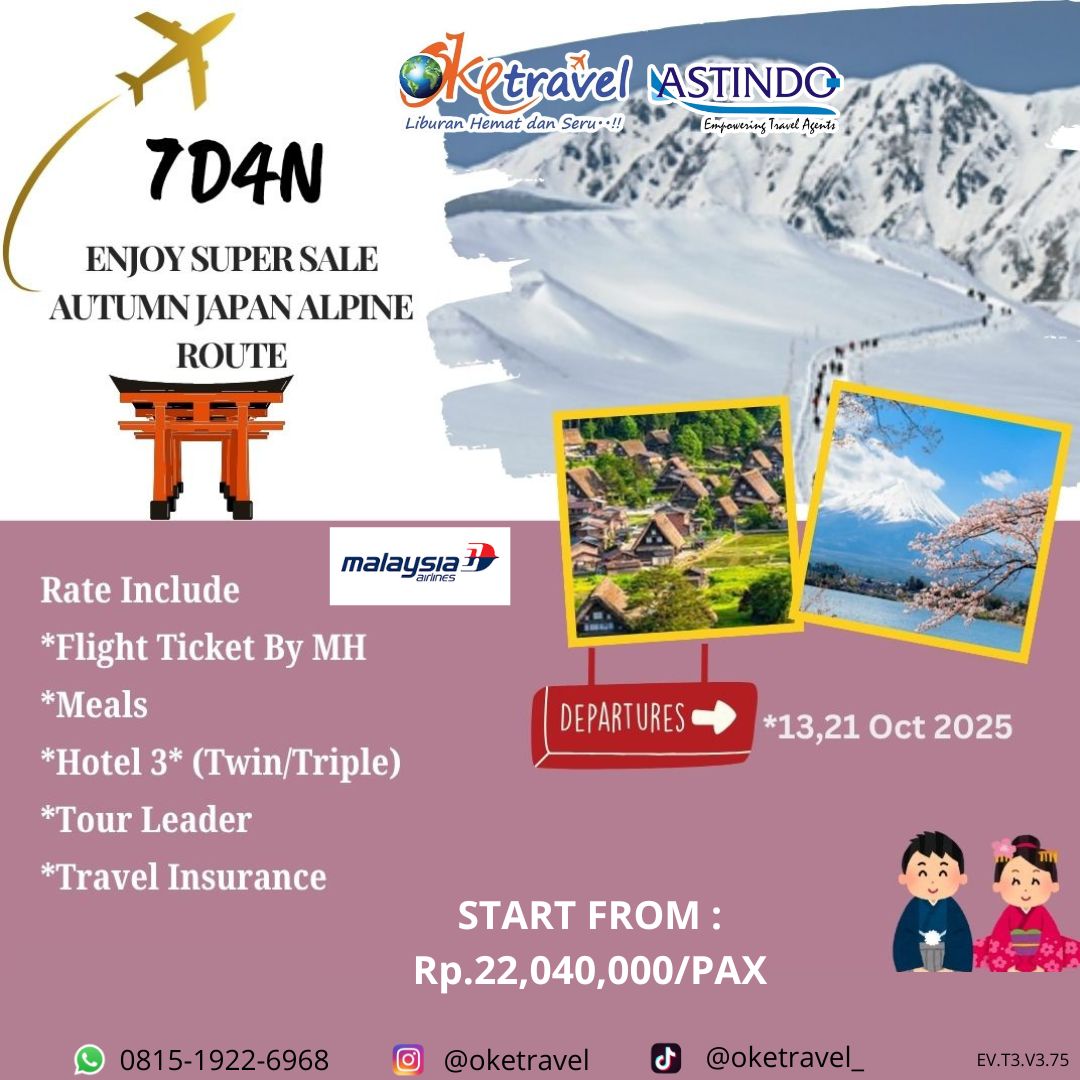 7D ENJOY SUPER SALE AUTUMN JAPAN ALPINE ROUTE | 13 & 21 OKTOBER 2025 | MALAYSIA AIRLINES