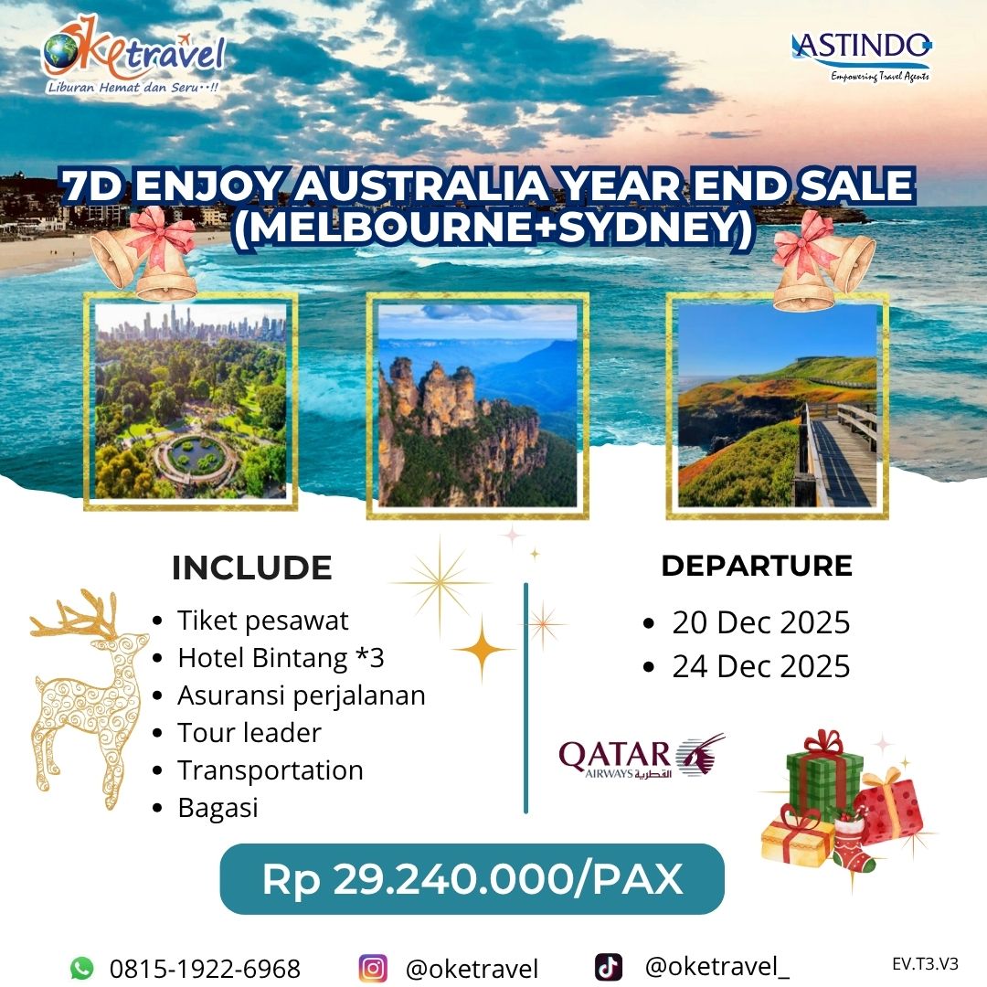 7D ENJOY AUSTRALIA YEAR END SALE (MELBOURNE+SYDNEY) | 20 & 24 Dec 2025 | by Qantas Airways 