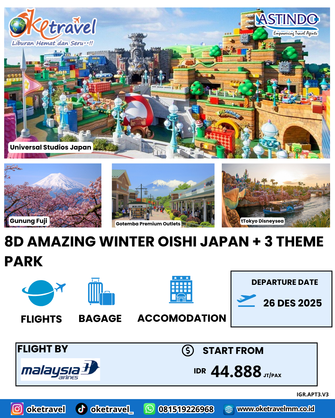 AMAZING WINTER OISHI JAPAN + 3 THEME PARK | dep 26 Des 2025 | by MH