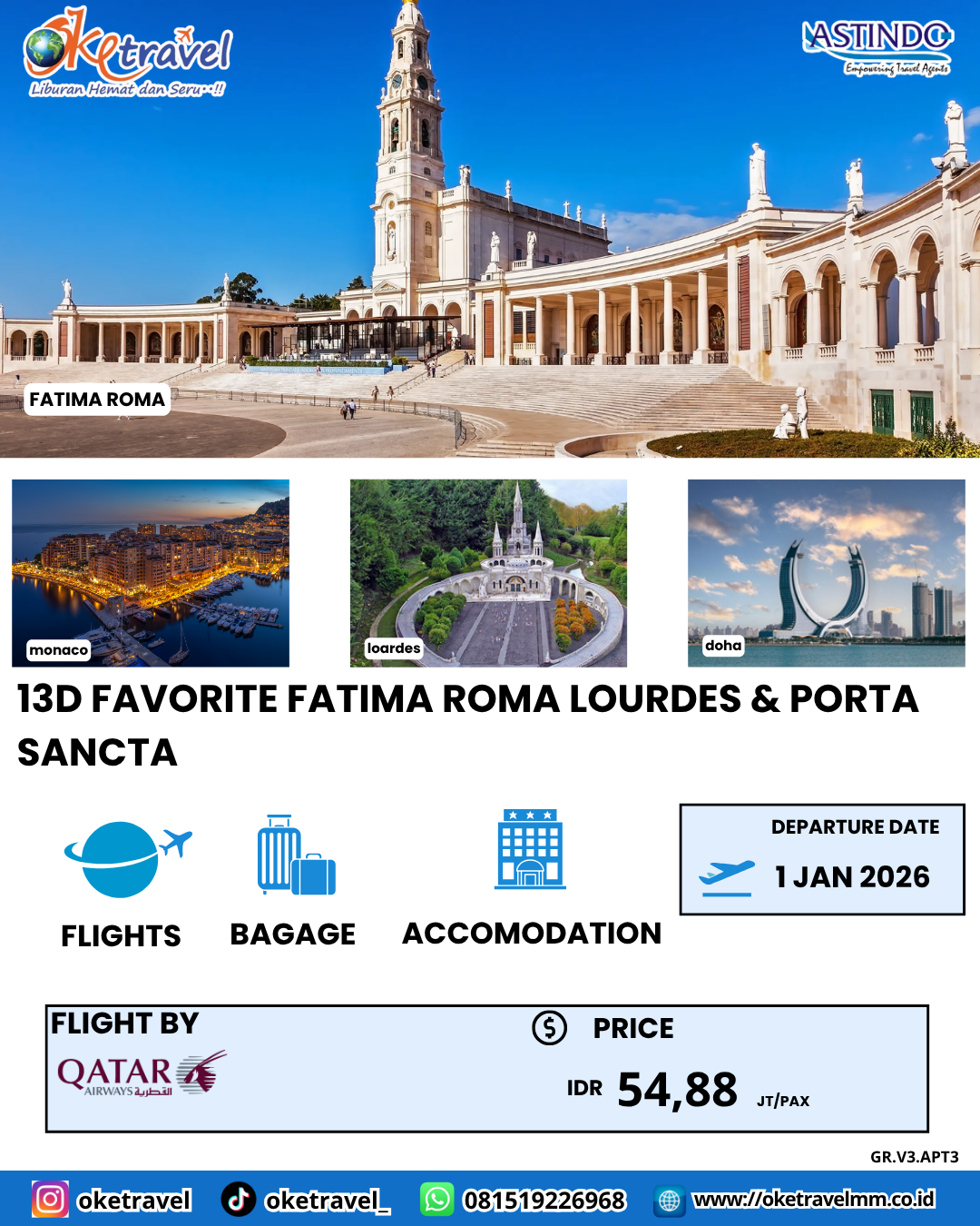 FAVORITE FATIMA ROMA LOURDES & PORTA SANCTA | dep 1 jan 2026 | by QR