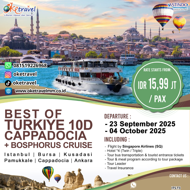 10D BEST OF TURKIYE CAPPADOCIA + BOSPHORUS | DEP 23 SEP-04 OCT 2025 | by SQ