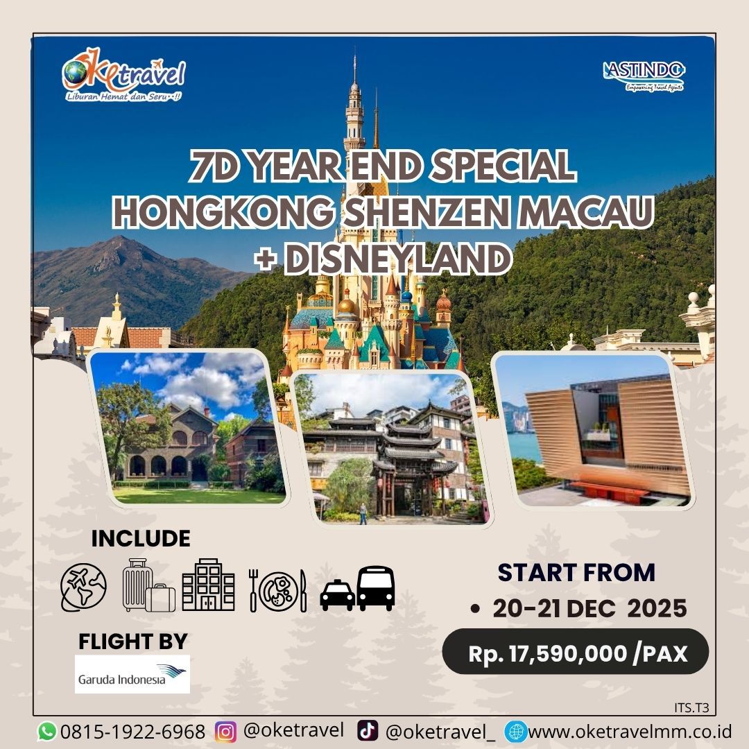 7D YEAR END SPECIAL HONGKONG SHENZEN MACAU +  DISNEYLAND | 20-29 DEC 2025 | by GA