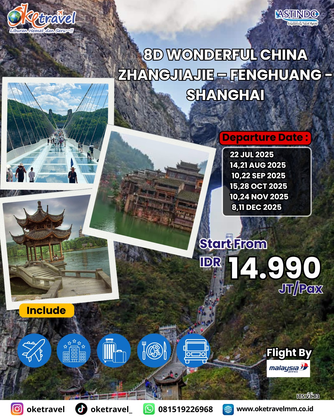 8D WONDERFUL CHINA ZHANGJIAJIE – FENGHUANG -  SHANGHAI | DEP 22 JUL, 14,21 AUG, 10,22 SEPT, 15,28 OCT, 10,24 NOV, 8,11 DEC 2025 | by MH