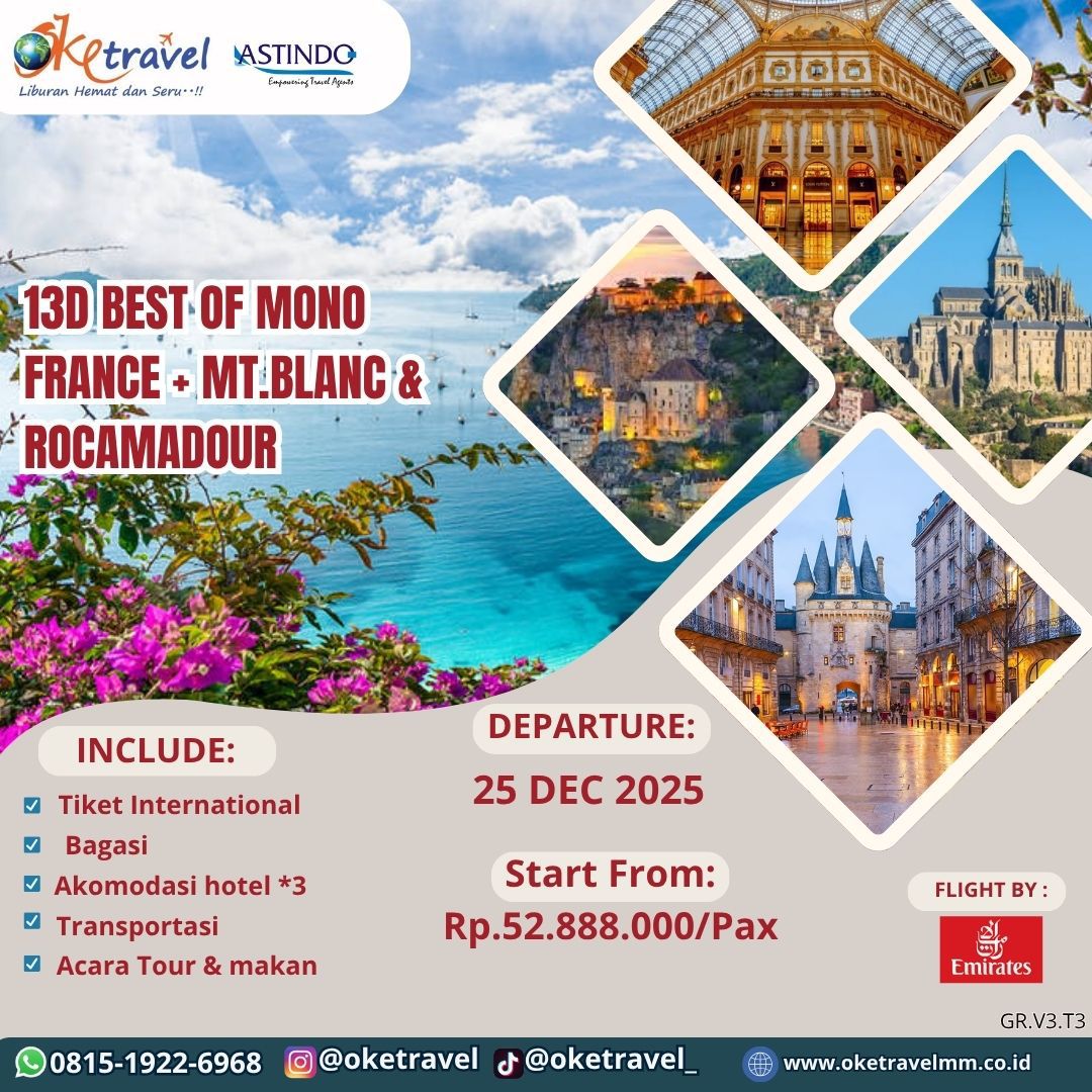 13D BEST OF MONO FRANCE + MT.BLANC & ROCAMADOUR | DEP 25 DEC 2025 | by EK