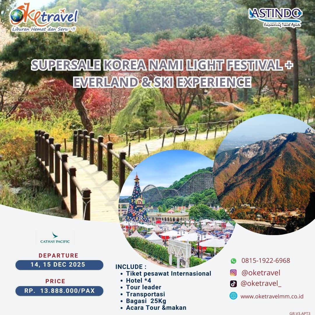 SUPERSALE KOREA NAMI LIGHT FESTIVAL + EVERLAND & SKI EXPERIENCE | DEP 14,15 DEC 2025 | by CX