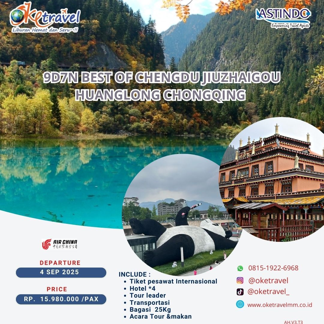 9D7N BEST OF CHENGDU JIUZHAIGOU  HUANGLONG CHONGQING | DEP 04 SEP 2025 | by CA