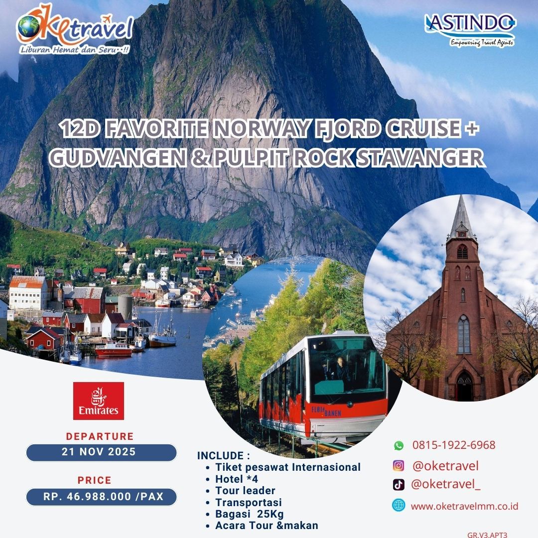 FAVORITE NORWAY FJORD CRUISE + GUDVANGEN &  PULPIT ROCK STAVANGER | DEP 21 NOV 2025 | by EK