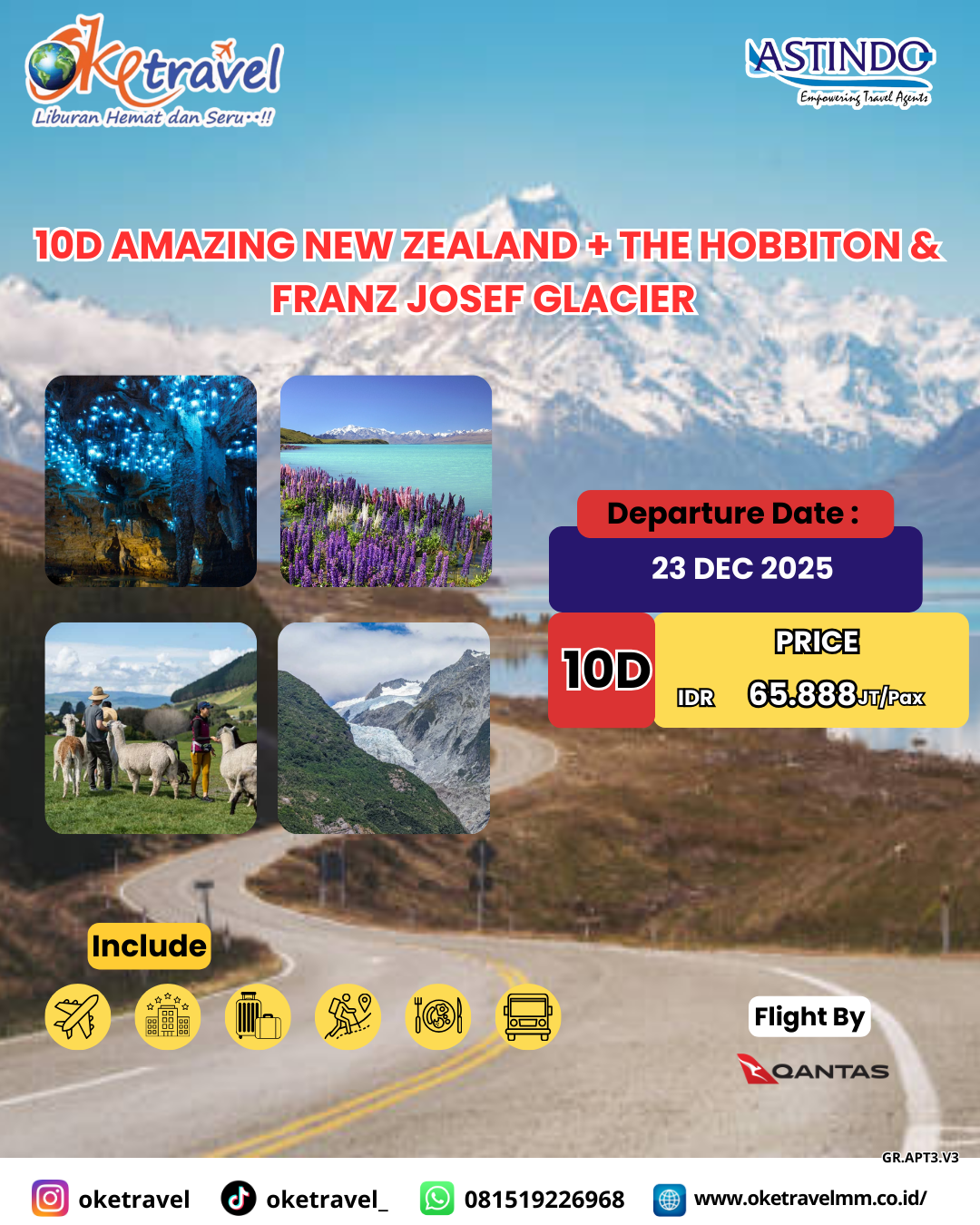 AMAZING NEW ZEALAND + THE HOBBITON  & FRANZ JOSEF GLACIER | DEP 23 DEC 2025 | by QF