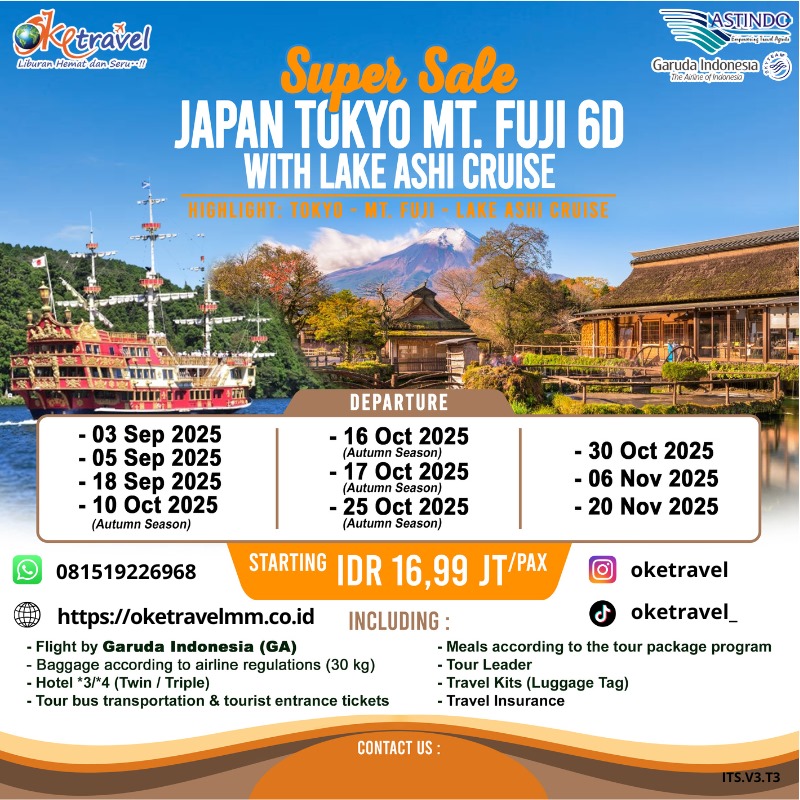 6D SUPERSALE JAPAN TOKYO Mt. FUJI WITH  LAKE ASHI CRUISE | DEP SEP-NOV 2025 | by GA