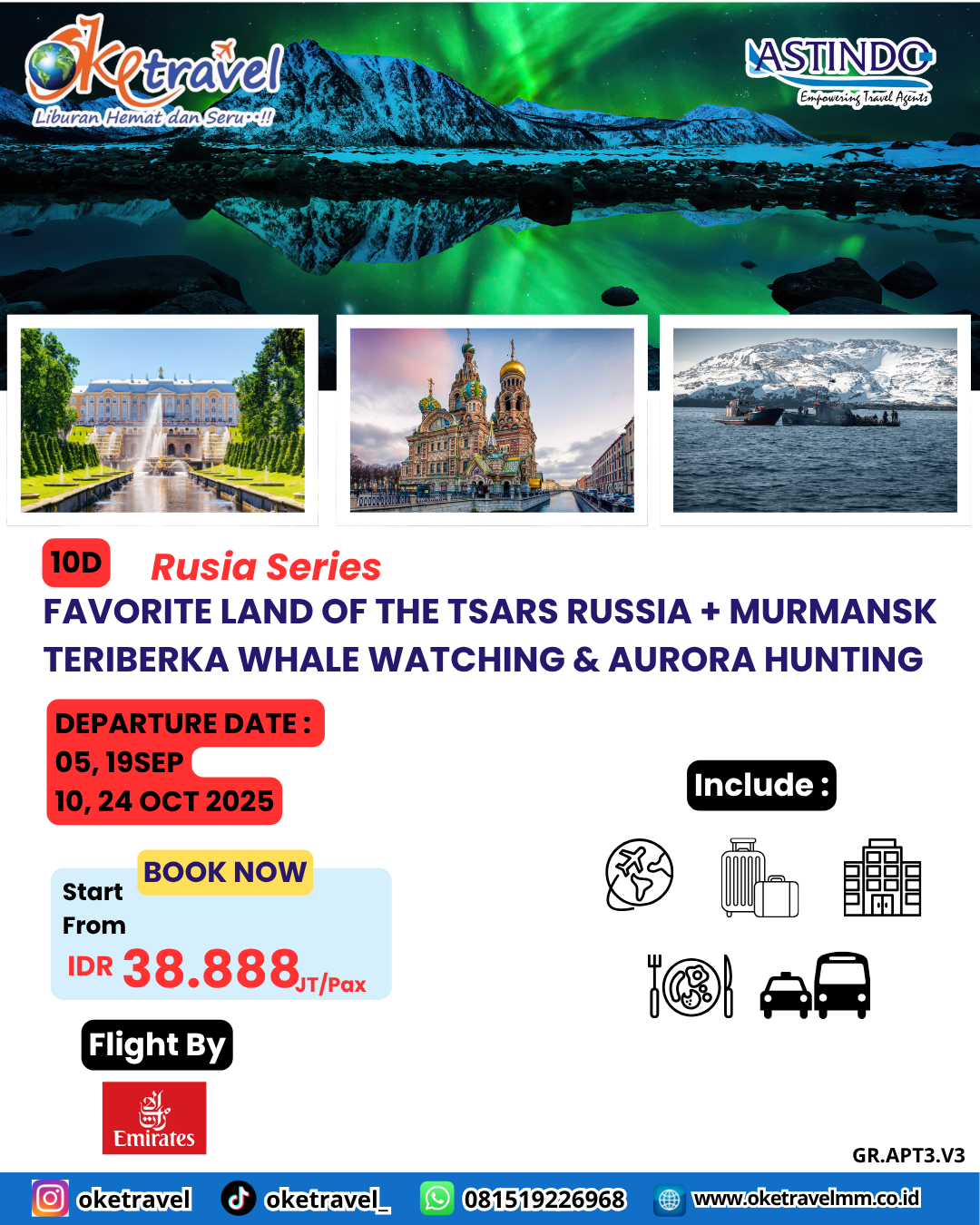 FAVORITE LAND OF THE TSARS RUSSIA + MURMANSK  TERIBERKA WHALE WATCHING & AURORA HUNTING | DEP 05,19 SEP, 10,24 OCT 2025 | by EK