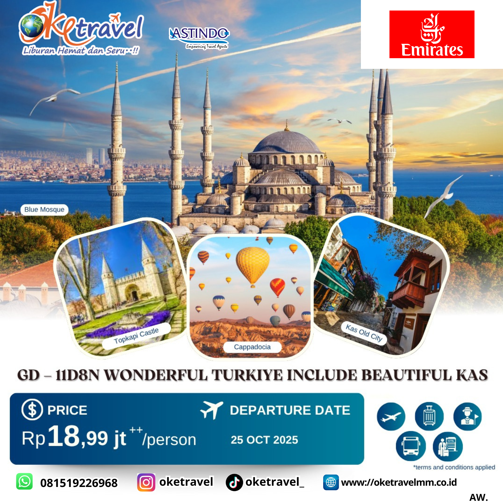 11D8N WONDERFUL TURKIYE INCLUDE  BEAUTIFUL KAS, ANTALYA | DEP 25 OCT 2025 | by EK
