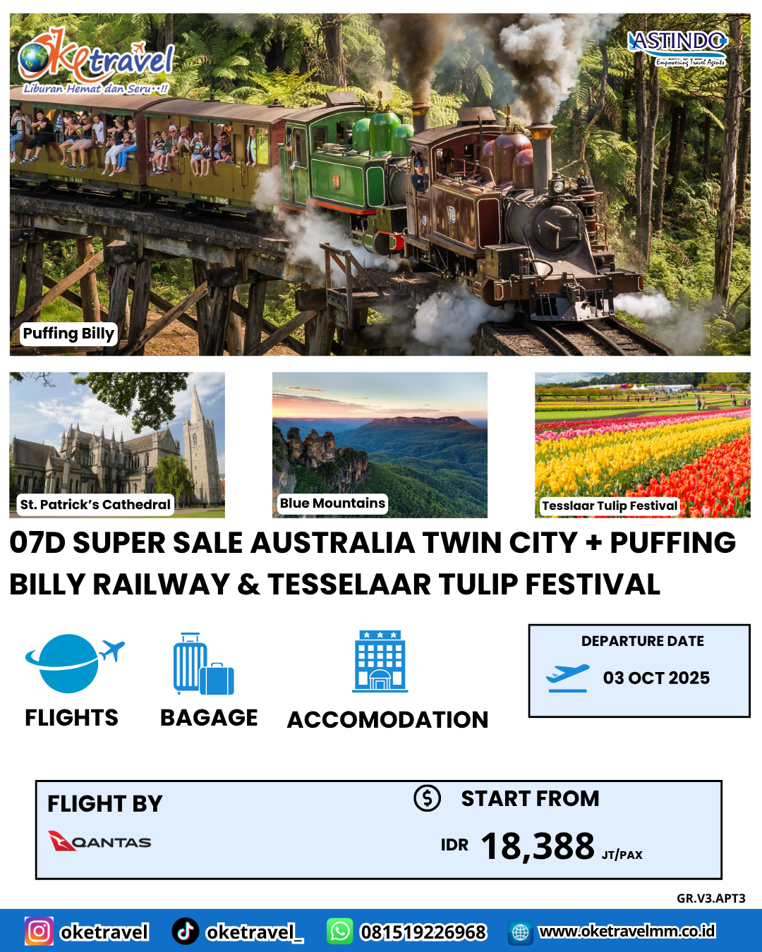 07D SUPER SALE AUSTRALIA TWIN CITY  + PUFFING BILLY RAILWAY & TESSELAAR TULIP FESTIVAL | DEP 03 OCT 2025 | by QF