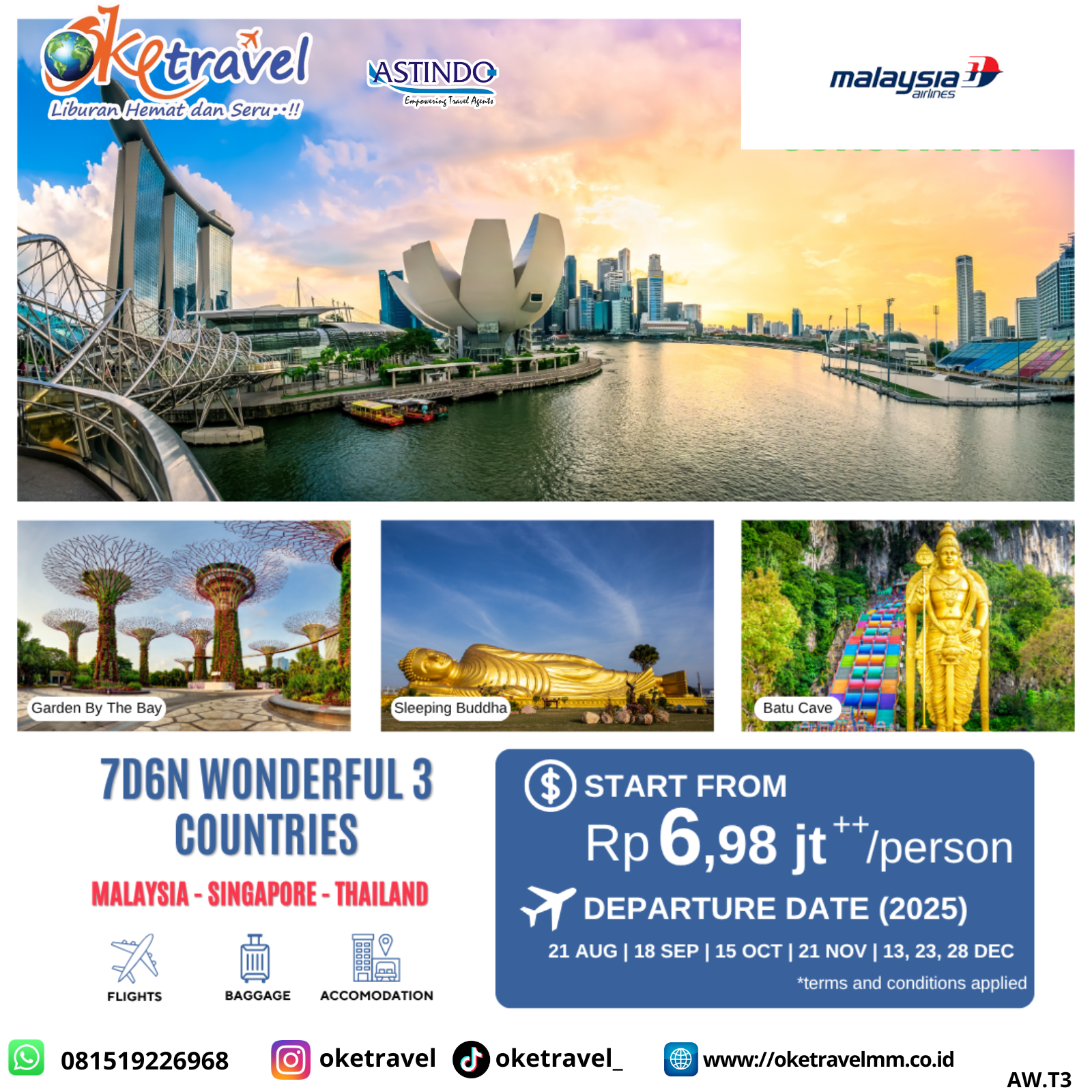 7D6N WONDERFUL 3 COUNTRIES | DEP 21 AUG, 18 SEP, 15 OCT, 21 NOV, 13,23,28 DEC | by MH