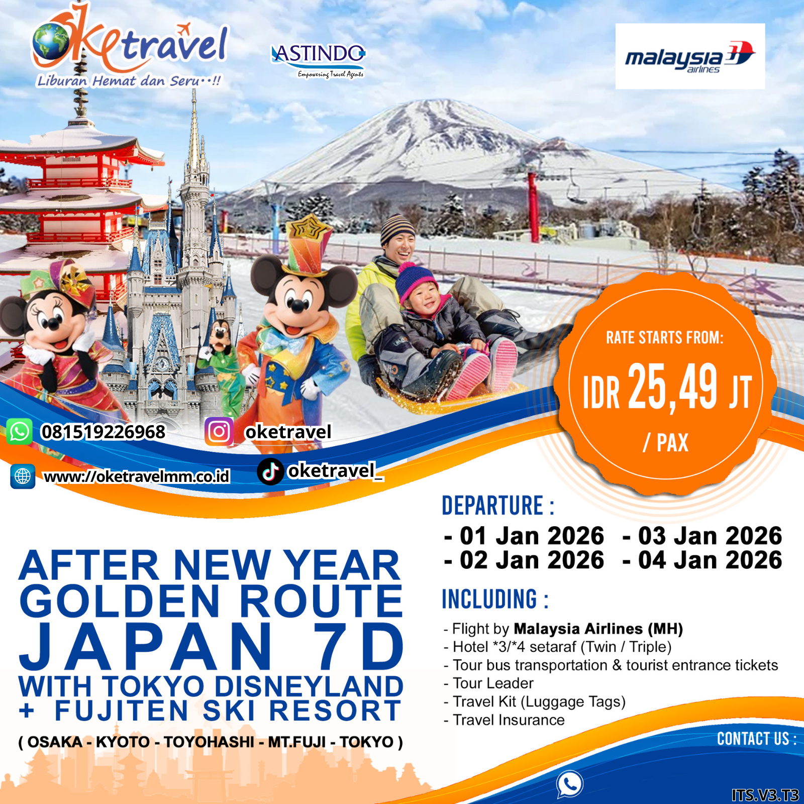 AFTER NEW YEAR GOLDEN ROUTE SHIRAKAWAGO 7D WITH TOKYO DISNEY LAND+ +FUJITEN SKI RESORT | DEP 01, 02, 03, 04 JAN 2026 | by MH