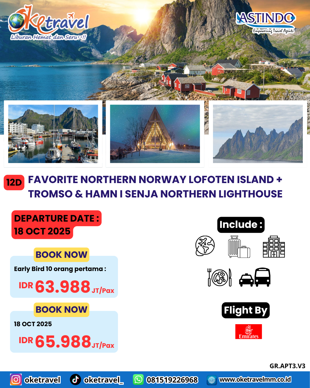 FAVORITE NORTHERN NORWAY LOFOTEN ISLAND + TROMSO &  HAMN I SENJA NORTHERN LIGHTHOUSE | DEP 18 OCT 2025 | by EK