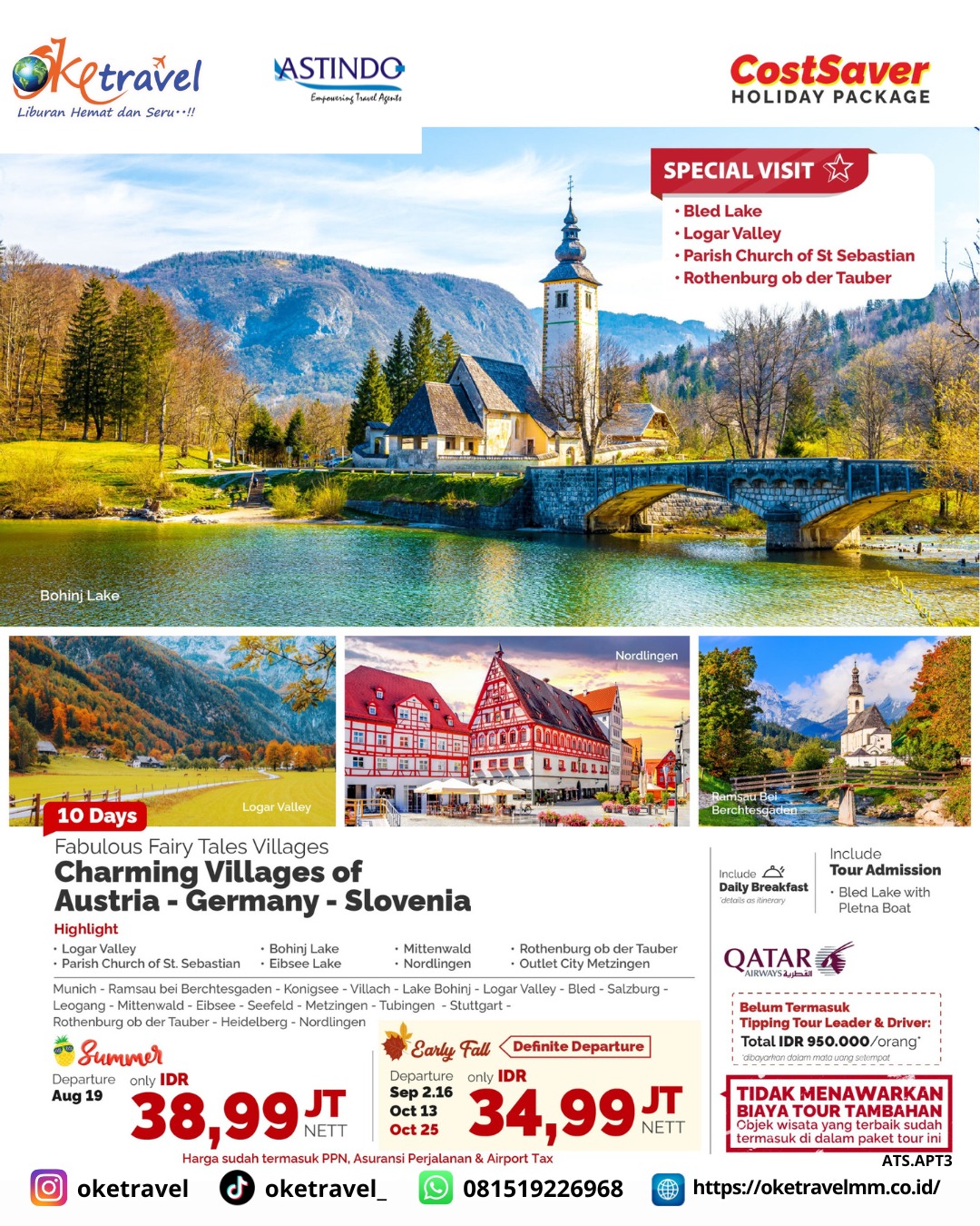 10D FABULOUS FAIRY TALE VILLAGES CHARMING VILLAGES OF AUSTRALIA - GERMANY - SLOVENIA | DEP 19 AUG, 02,16 SEP, 13,25 OCT | by QR