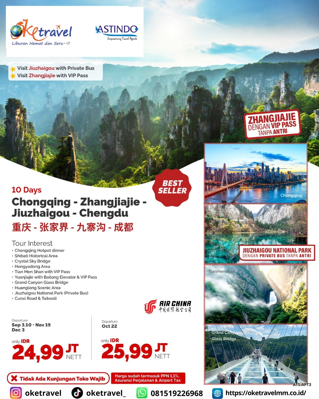 10D CHONGQING-ZHANGJIAJIE-JIUZHAIGOU+CHENGDU | DEP OCT-DEC 2025 | by CA