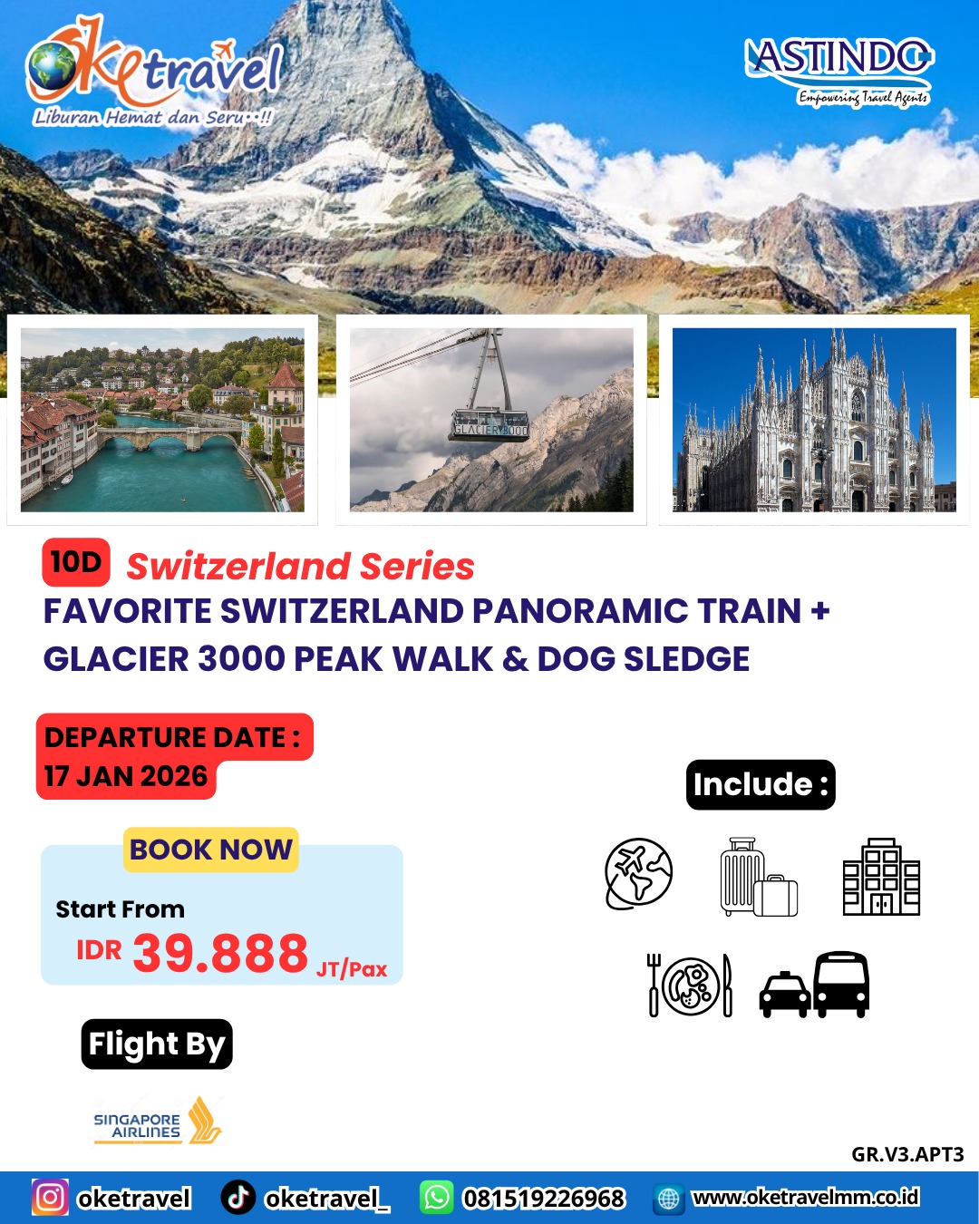 10D FAVORITE SWITZERLAND PANORAMIC TRAIN + GLACIER 200 PEAL WALK & DOG SLEDGE | DEP 17 JAN 2026 | by SQ