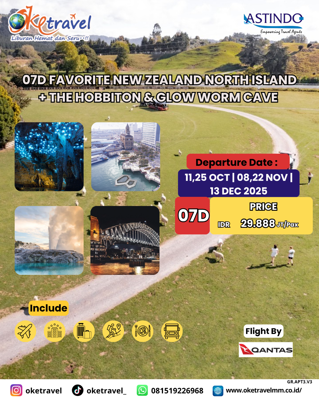 07D FAVORITE NEW ZEALAND NORTH ISLAND + THE HOBBITON  & GLOW WORM CAVE | DEP 11,25 OCT, 08,22 NOV, 13 DEC 2025 | by QF