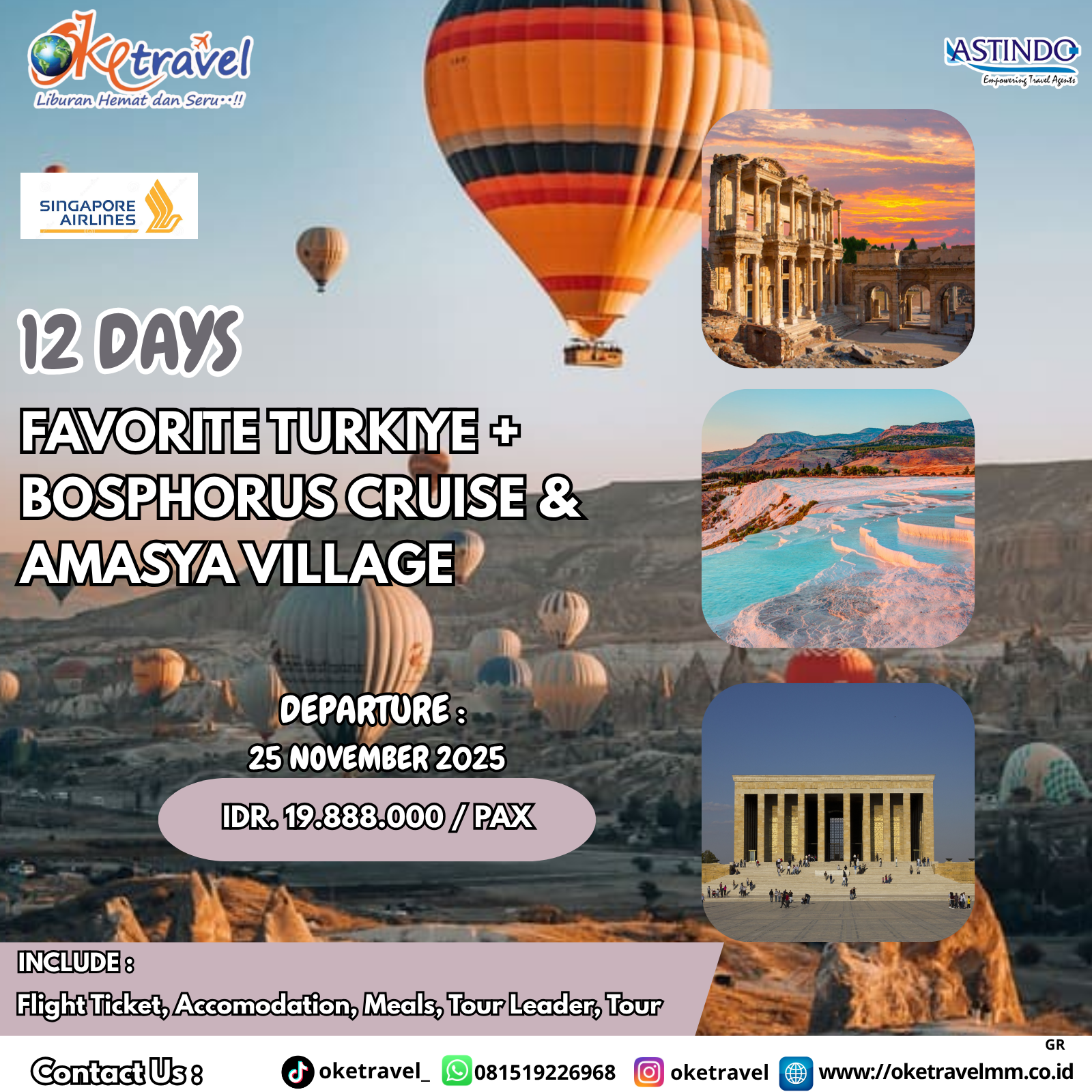 12D FAVORITE TURKIYE + BOSPHORUS CRUISE & AMASYA VILLAGE | DEP 25 NOV 2025 | by SQ