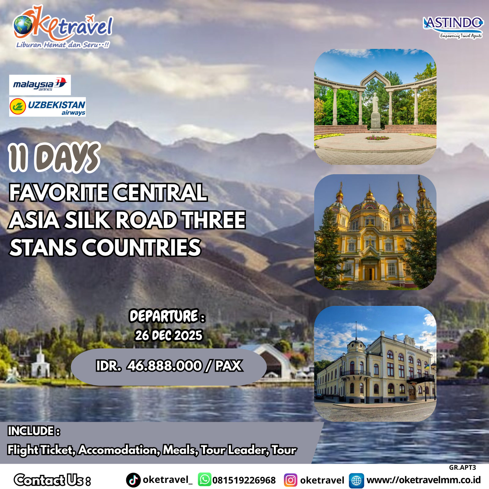 11D FAVORITE CENTRAL ASIA SILK ROAD  THREE STANS COUNTRIES | DEP 26 DEC 2025 | by MH & HY