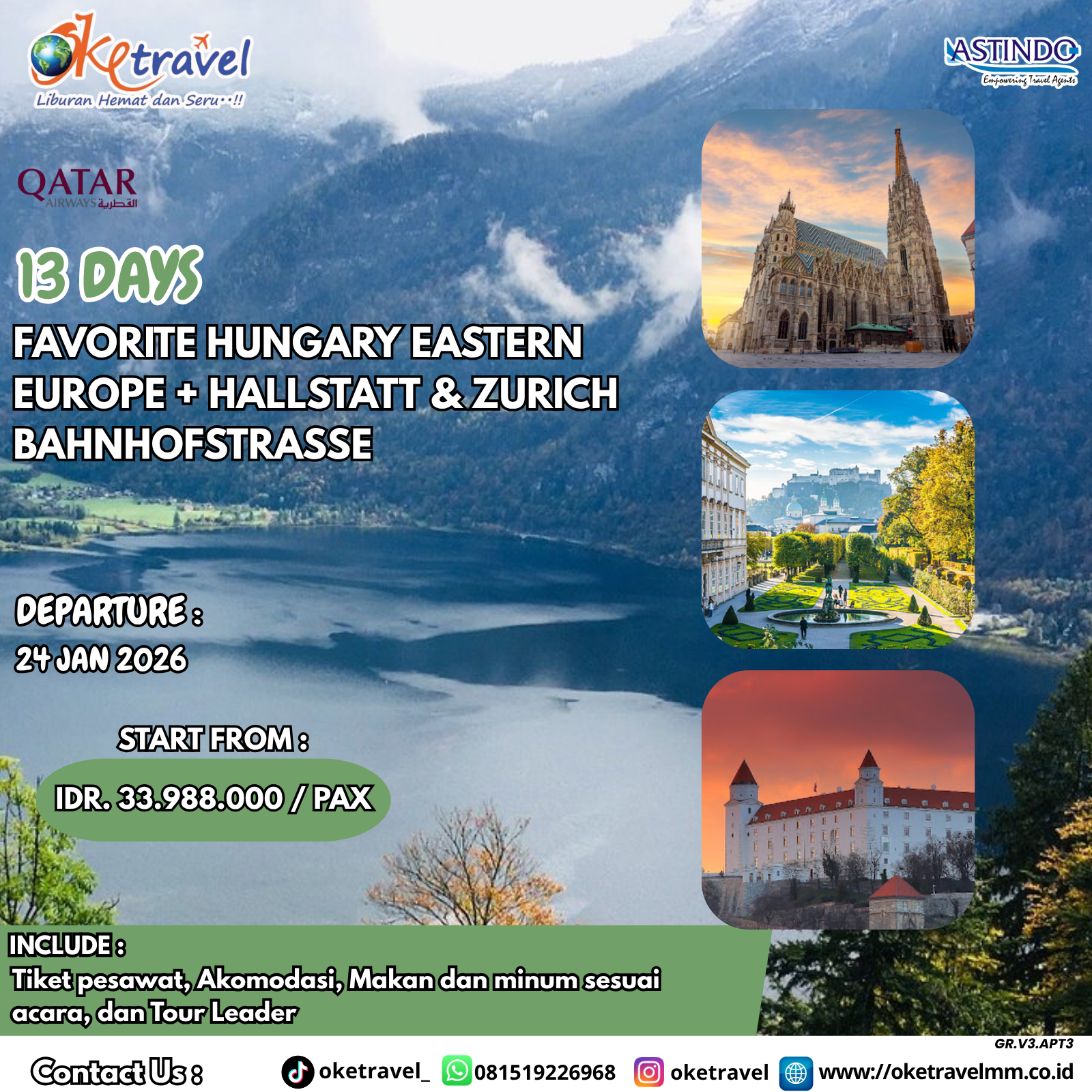 13D FAVORITE HUNGARY EASTERN EUROPE + HALLSTATT &  ZURICH BAHNHOFSTRASSE | DEP 24 JAN 2026 | by QR