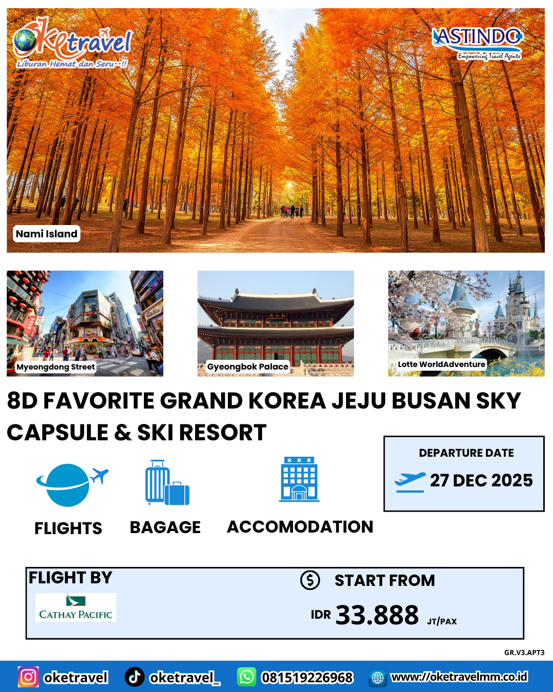 8D7N FAVORITE GRAND KOREA JEJU BUSAN SKY CAPSULE & SKI RESORT | DEP 27 DEC 2025 | by CX
