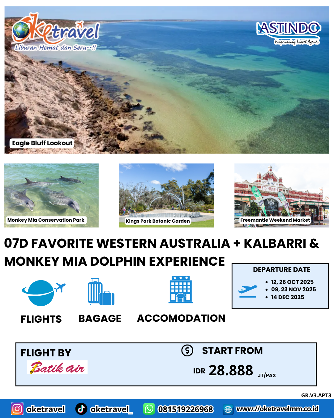 07D FAVORITE WESTERN AUSTRALIA +  KALBARRI & MONKEY MIA DOLPHIN EXPERIENCE | DEP 12, 26 OCT, 09, 23 NOV, 14 DEC 2025 | by ID 