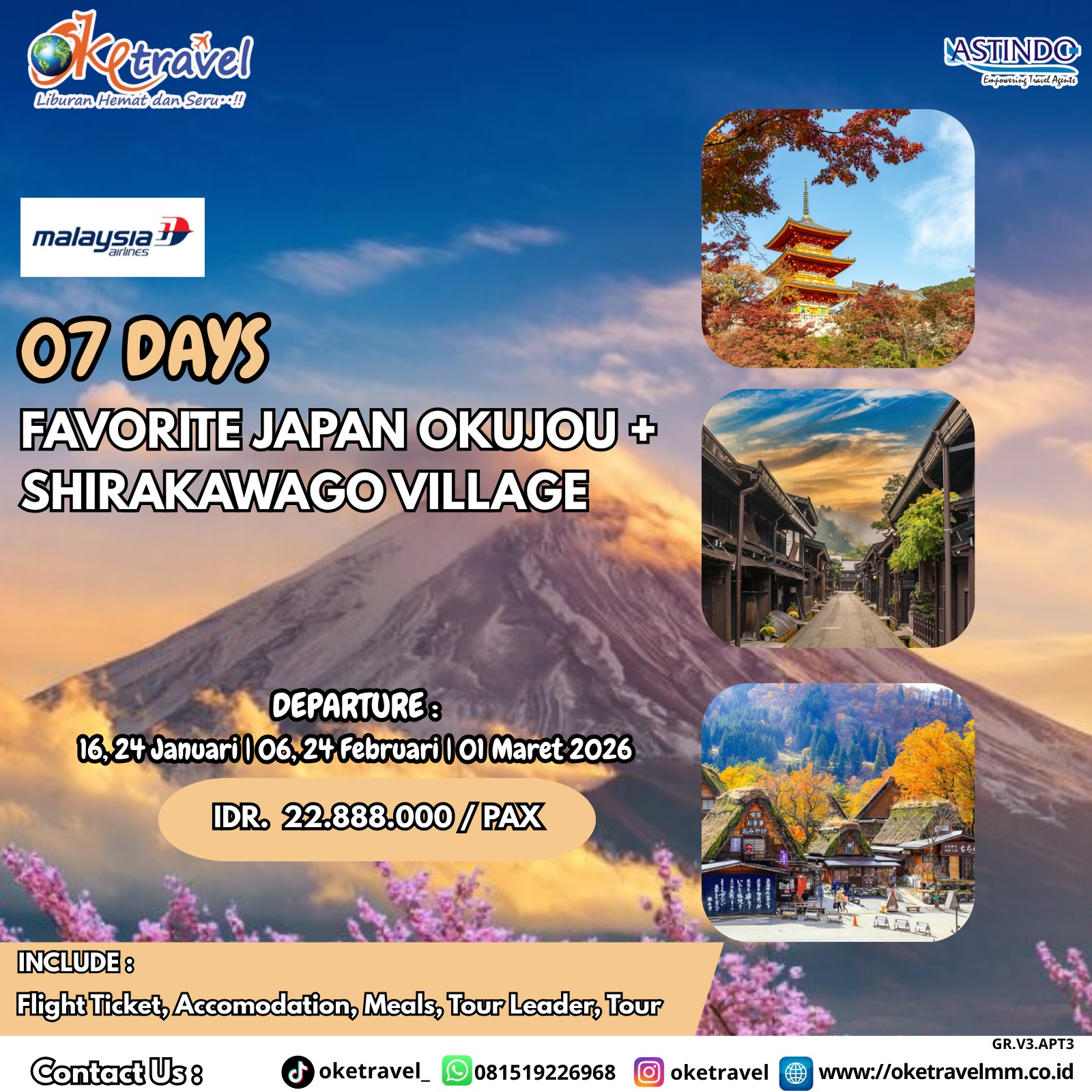 07D FAVORITE JAPAN OKUJOU + SHIRAKAWAGO VILLAGE | DEP 16,24 JAN, 06,24 FEB, 01 MAR 2026 | by MH
