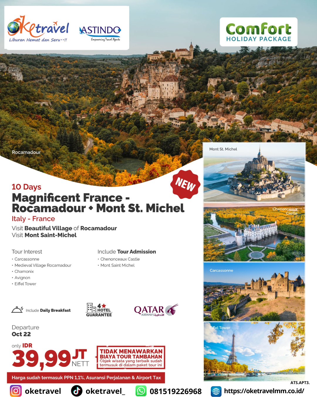10D MAGNIFICENT FRANCE - ROCAMADOUR + MONT ST. MICHEL | DEP 22 OCT 2025 | by QR 