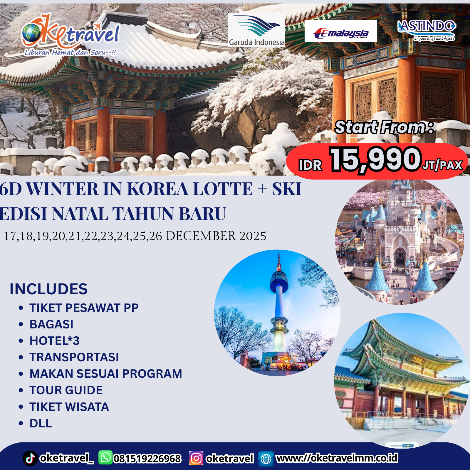 6D WINTER IN KOREA LOTTE  + SKI EDISI NATAL & TAHUN BARU |17 18 19 20 21 22 23 24 25 26 DECEMBER 2025 |BY KE, MH & GA