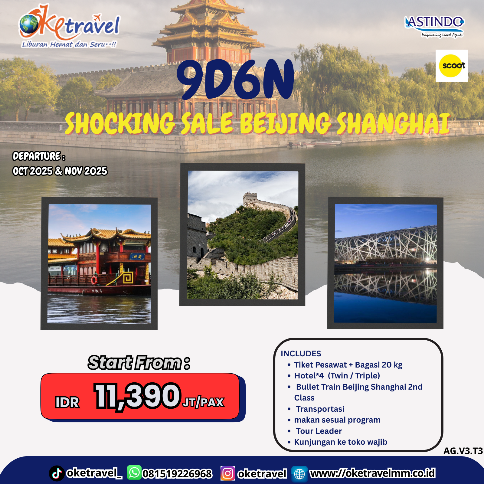 9D6N SHOCKING SALE BEIJING SHANGHAI |DEP 0CT  20 29 NOV 5 14 28 |BY TR