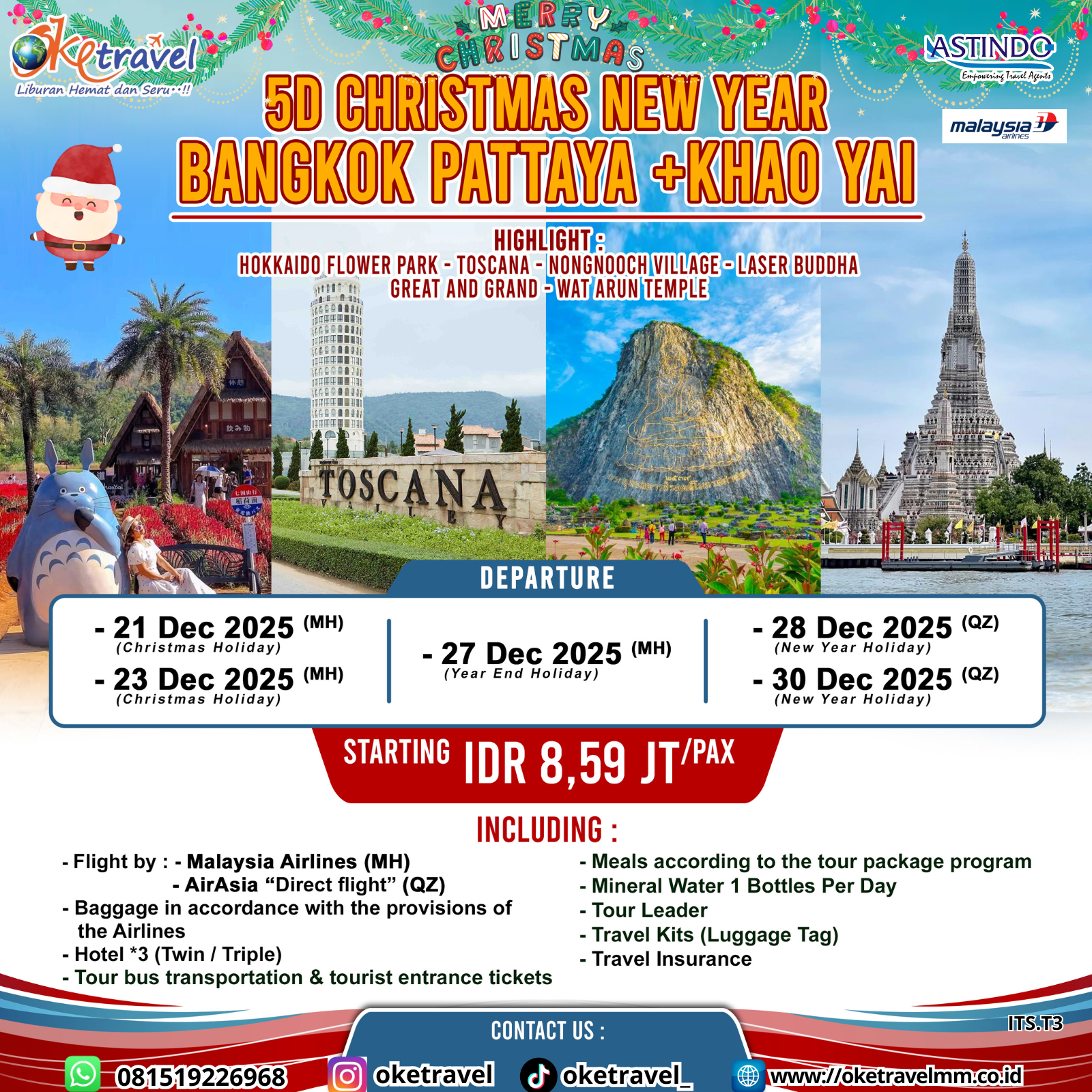 5D4N CHRISTMAS NEW YEAR   BANGKOK-PATTAYA+KHAO YAI | DEP 21,23,27,28,30 DEC 2025 | BY MH