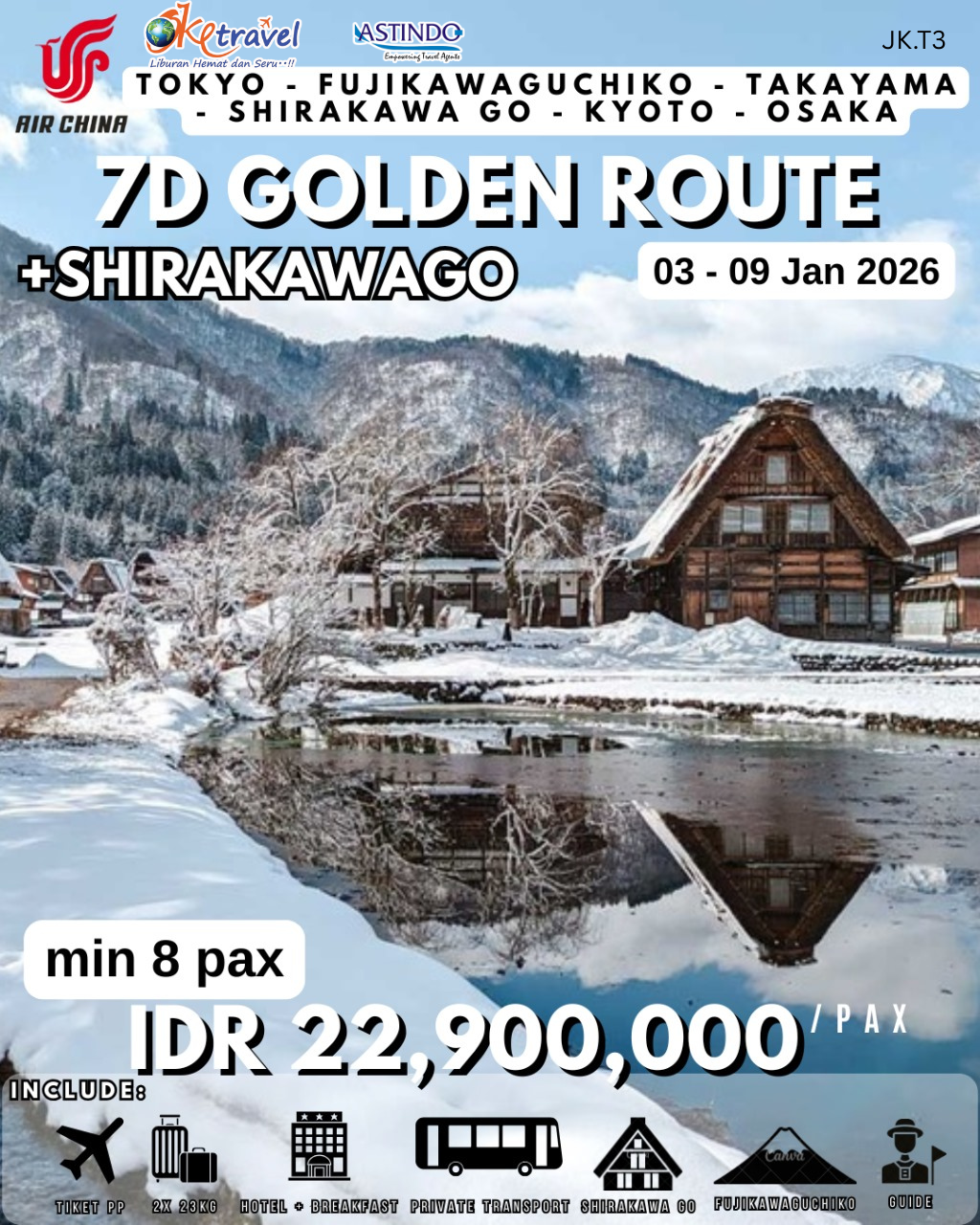 7D5N GOLDEN ROUTE + Shirakawa Go |DEP 03 JAN 2026 |BY CA