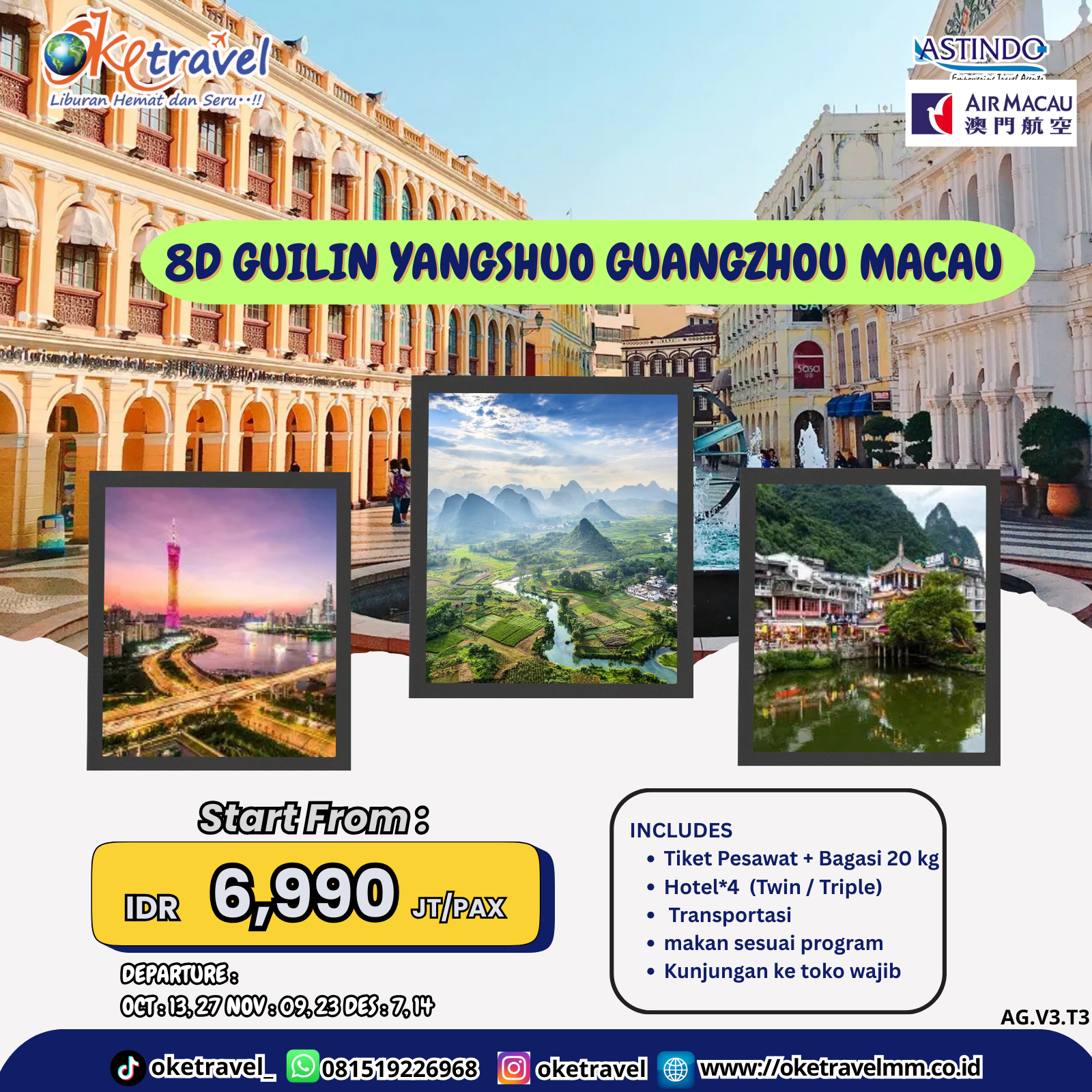 8D GUILIN YANGSHUO GUANGZHOU MACAU  | DEP OCT 13 27  NOV 09 23  DES  7 14 2025 |BY NX